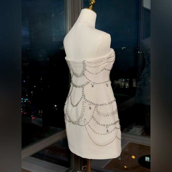 🆕 SIMKHAI 🧿 NWOT Arta Crystal Embellished Bustier Mini Dress, White, Sz US 2 - Picture 6 of 16
